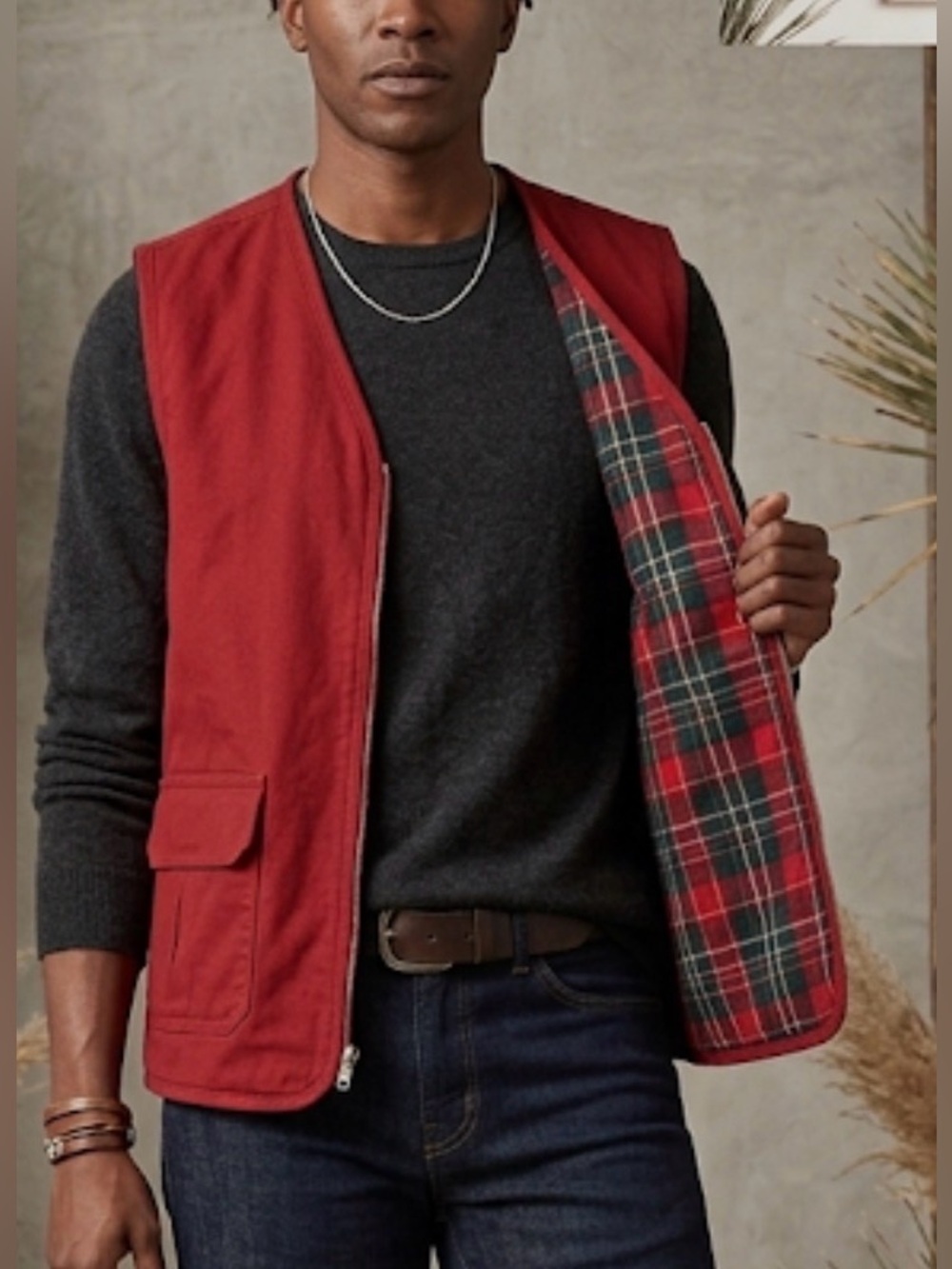 Jones new york mens‎ vest plaid zipper cotton large vest christmas casual travel